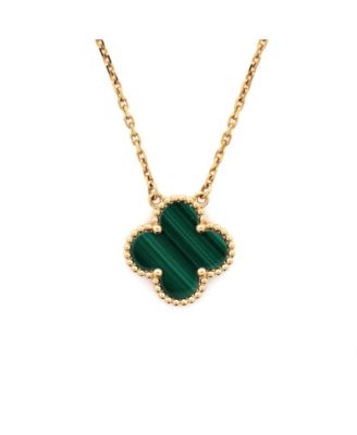 Vintage Alhambra Pendant Necklace 18K Gold and Malachite, 14.75 - 16.5"