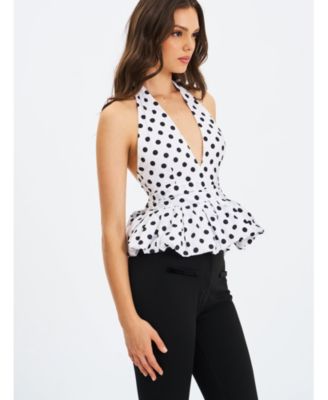  Ilene Polka Dot Bubble Hem Halter Top