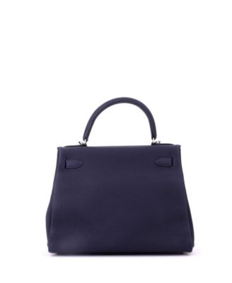 Kelly 28 Handbag Blue Togo with Palladium Hardware