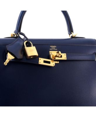 Kelly 25 Handbag Blue Box Calf with Gold Hardware