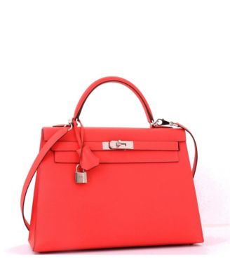 Kelly 32 Handbag Red Epsom with Palladium Hardware