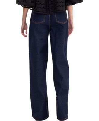 Embroidered Wide Leg Jeans in Dark Wash