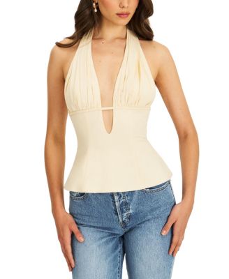  Quinzella Smock Back Halter Neck Linen Top