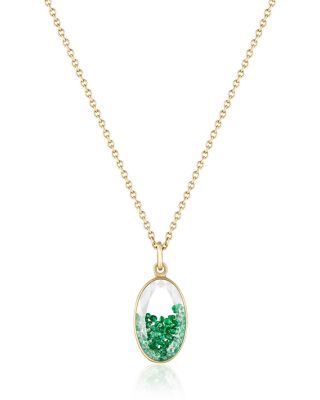 18K Yellow Gold Emerald Core Oval Pendant Necklace, 16-18"