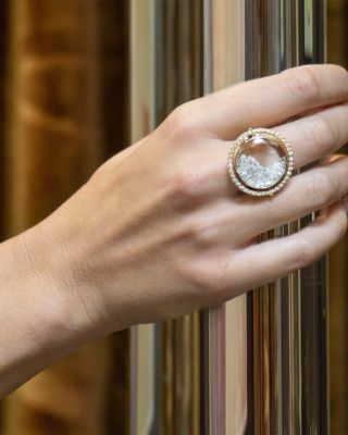 18K Yellow Gold Diamond Halo Shaker Ring