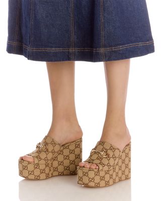 Women's GG Horsebit Platform Wedge Sandals