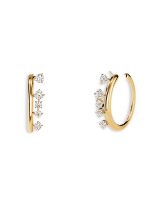 18K Yellow Gold Floating Diamond Barre Hoop Earrings