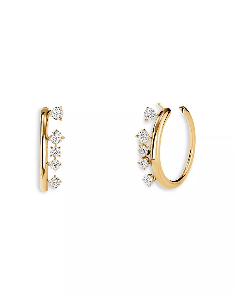 Hearts On Fire 18K Yellow Gold Floating Diamond Barre Hoop Earrings