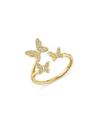 14K Yellow Gold Diamond Butterfly Cuff Ring