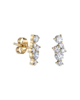 14K Yellow Gold Diamond Cocktail Bar Stud Earrings