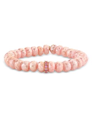 14K Yellow Gold Pink Sapphire & Pink Grapolite Faceted Rondelle Bracelet
