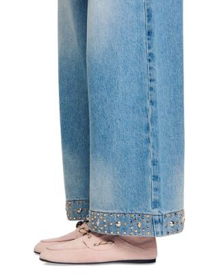 Rhinestone Straight Jeans in Blue Jean