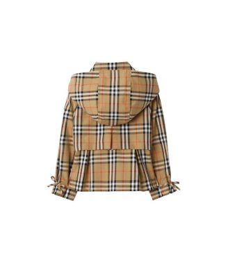 Girls' Check Cotton Hooded Trench Jacket - Little Kid, Big Kid