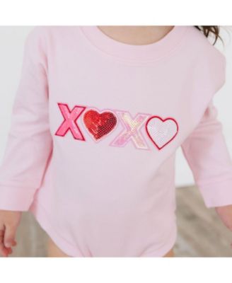 Girls' XOXO Sequin Patch Valentine's Day Long Sleeve Romper - Baby