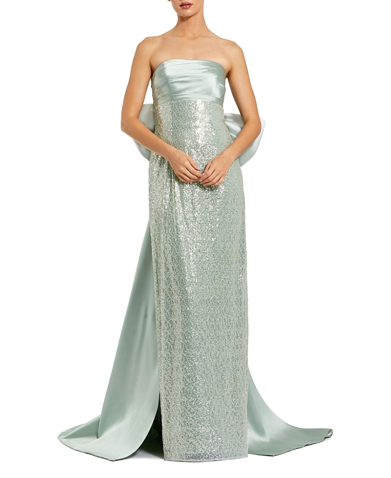 Mac Duggal Strapless Embellished Gown with Back Bow Detail