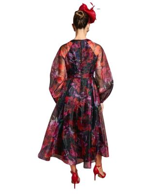 Organza Puff Sleeve Midi Dress