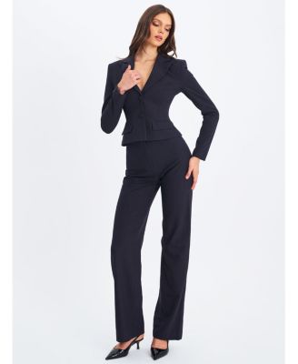  Quinne Striped Single-Breasted Peplum Blazer