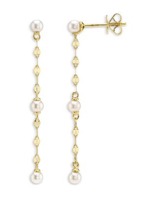 14K Yellow Gold Cultured Pearl Sparkle Chain Earrings