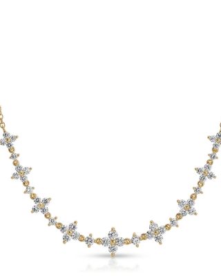 14K Yellow Gold Diamond Fleur Necklace, 18"