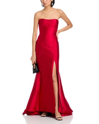 Mikado Lace Up Back Strapless Gown - Exclusive