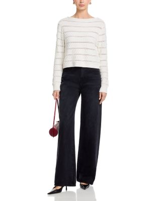 Mozart Crochet Striped Boat Neck Pullover Sweater