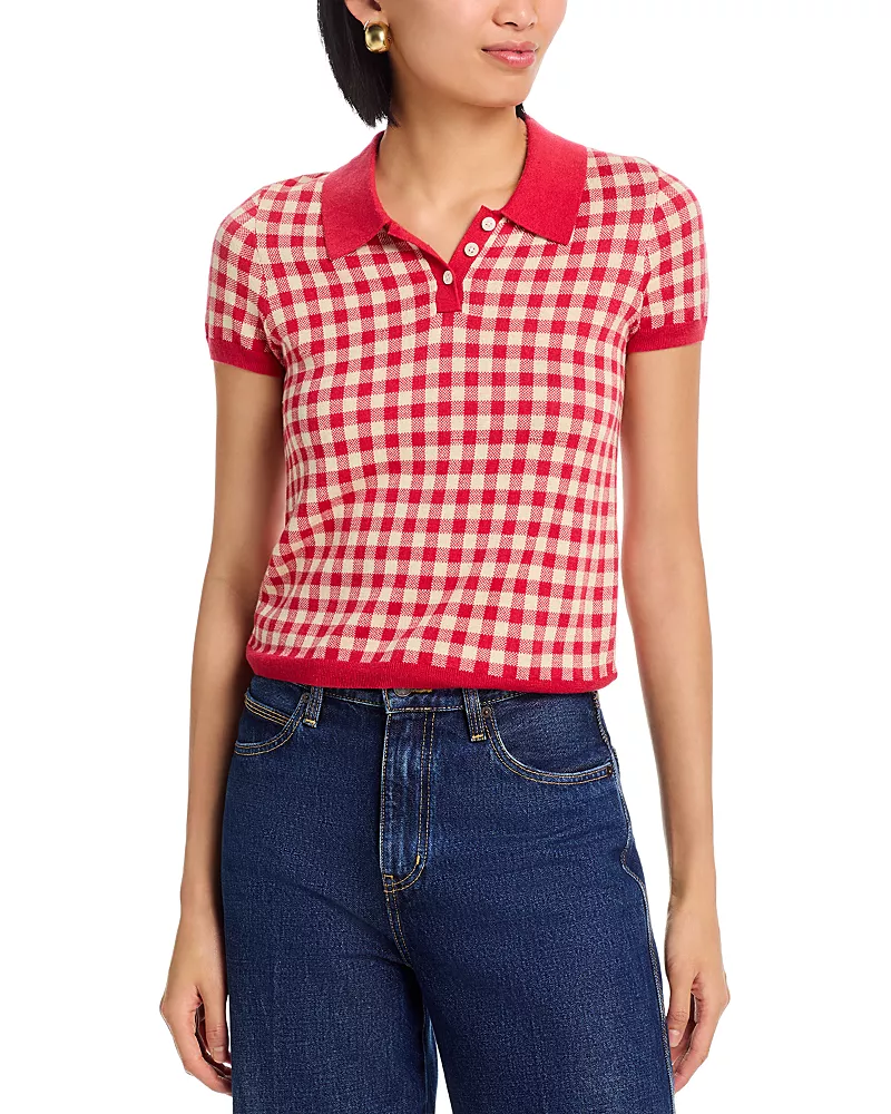 Guest in Residence Gingham Shrunken Polo Sweater