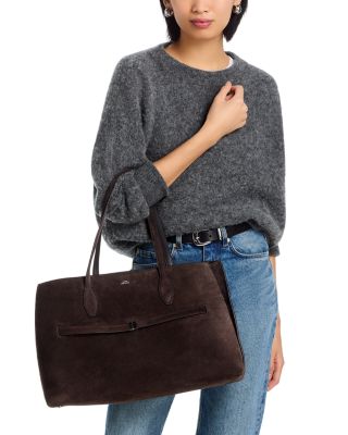 Large Suede Lounge Tote in Dark Brown