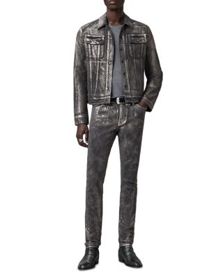 Skinny Fit Distressed Jeans in Metal Grey