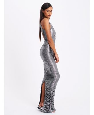  Abril Ruched Glitter Backless Gown