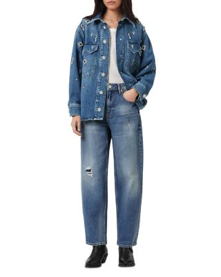Enna Brooch Embellished Denim Shirt