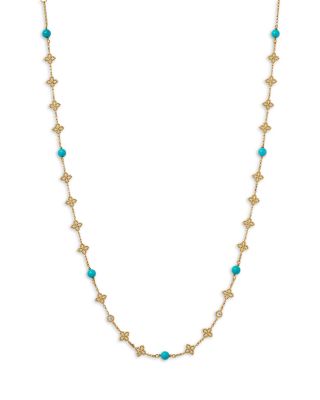 18K Yellow Gold Principessa Turquoise & Diamond Collar Necklace, 16-18"