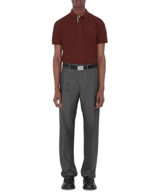 Eddie Cotton Piqu&eacute; Equestrian Knight Embroidered Slim Fit Check Placket Polo Shirt