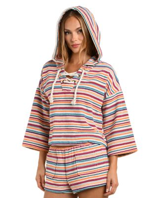 Amiya Watercolor Stripe Swim Cover-Up Shorts 