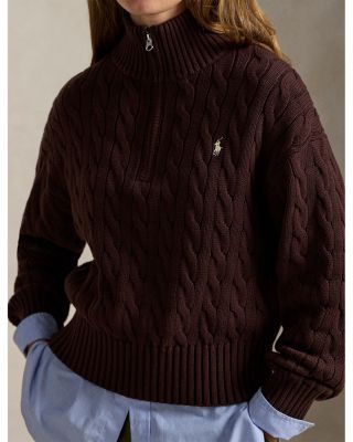 Cable Knit Cotton Quarter Zip Sweater