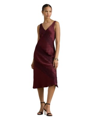 Lace Trim Charmeuse Cocktail Dress