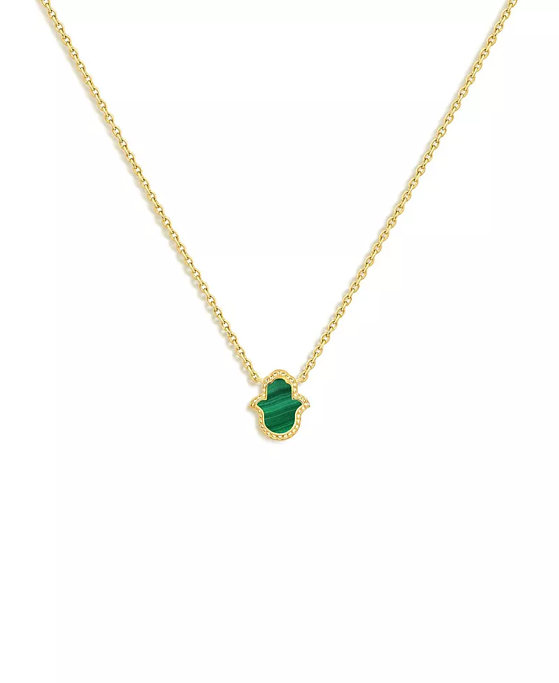 Karma and Luck Honest & Bright Malachite Hamsa Gold Necklace