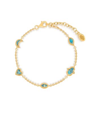 Abundant Clarity Turquoise Multi-Symbol Gold Bracelet