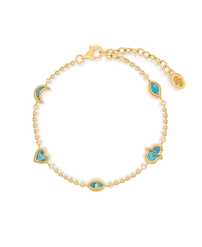 Karma and Luck Abundant Clarity Turquoise Multi-Symbol Gold Bracelet
