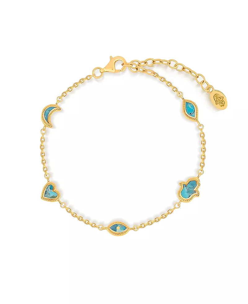 Karma and Luck Abundant Clarity Turquoise Multi-Symbol Gold Bracelet
