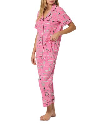 Pink Short Sleeve Classic Stretch Jersey Cropped Pajama Set in Bunny Blooms
