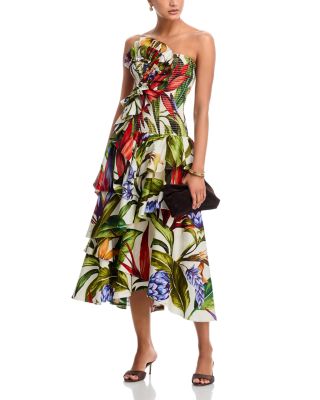 Florart Strapless Tiered Midi Dress