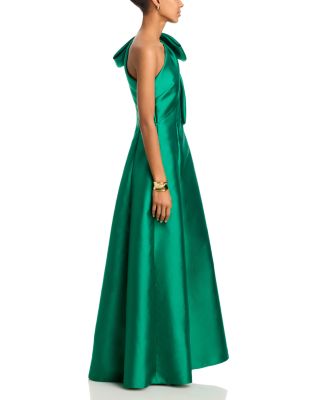 Long Mikado One Shoulder Bow Fit and Flare Gown - Exclusive