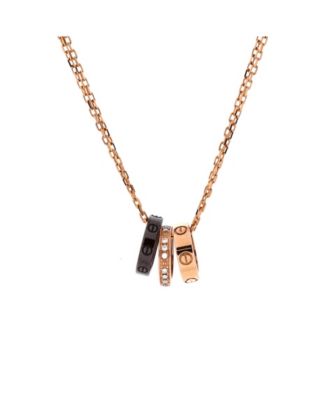  Love 3 Ring Pendant Necklace 18K Rose Gold and Ceramic with Diamonds, 15 - 16.25"