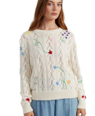  Women s Cotton Hand-Embroidered Floral Sweater
