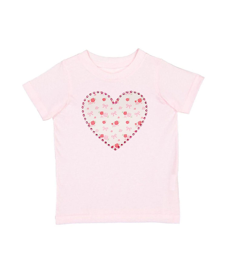 Sweet Wink Girls' Dainty Rose Pearl Heart Patch Short Sleeve T-Shirt - Big Kid