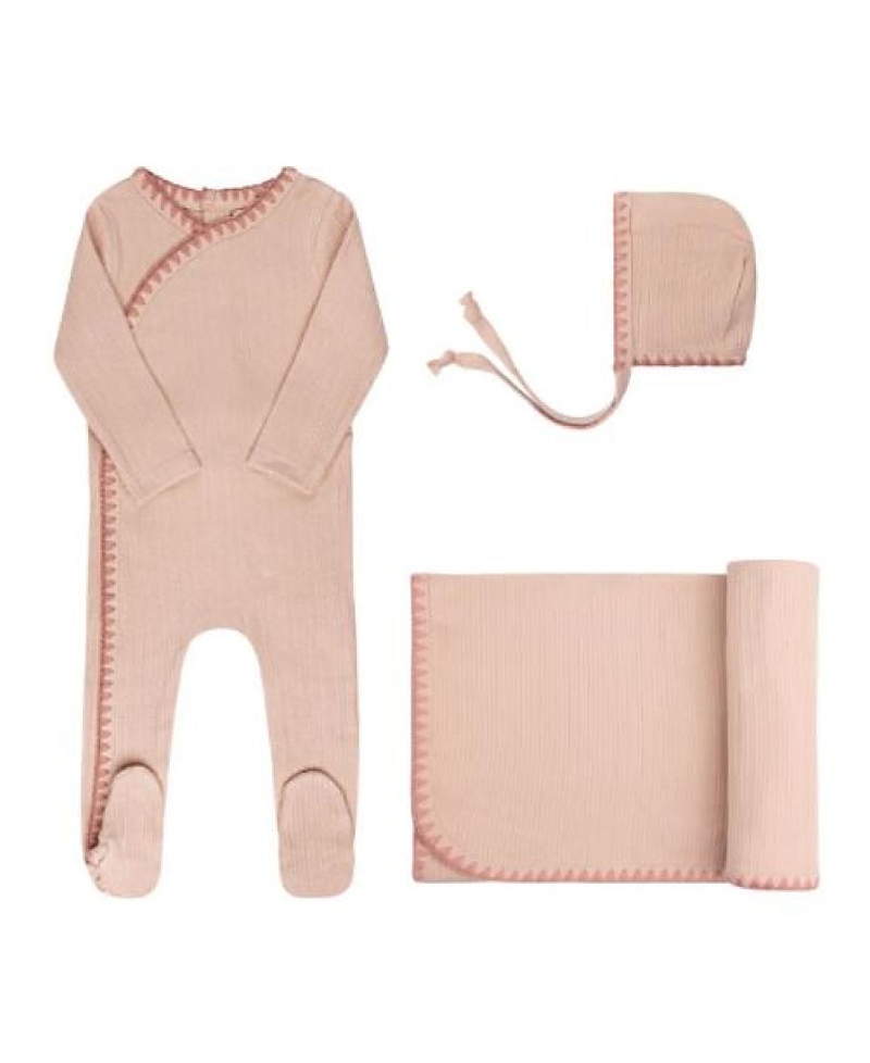 Ely's & Co. Unisex Whip Stitch Collection Take Me Home Set ( Footie, Bonnet, Blanket) - Baby