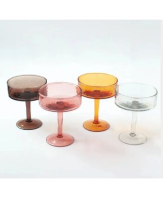 Handblown Hammered Coupe Cocktail Glasses, Set of 4