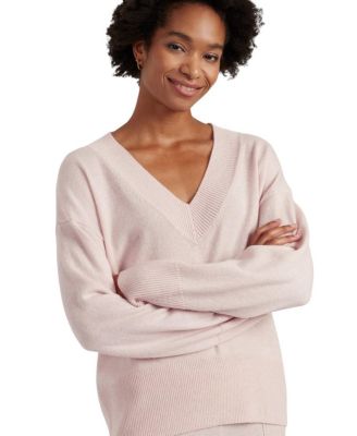  Women's V Neck Wool Cashmere Slouchy Lightweight Sweater