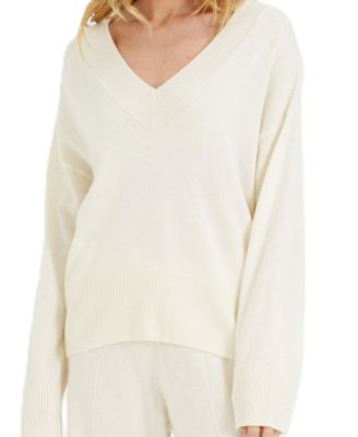  Women's V Neck Wool Cashmere Slouchy Lightweight Sweater