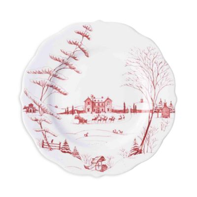 Country Estate Scallop Dinner Plate Winter Frolic, Christmas Eve Ruby
